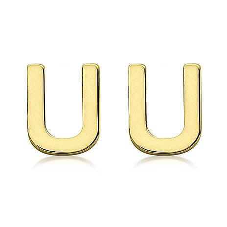 9K Yellow Gold 4mm X 5mm 'U' Initial Stud Earrings