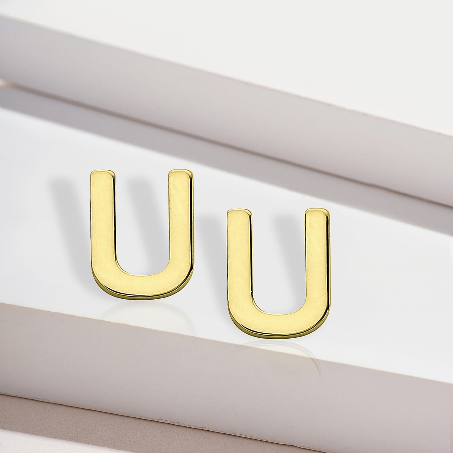 9K Yellow Gold 4mm X 5mm 'U' Initial Stud Earrings