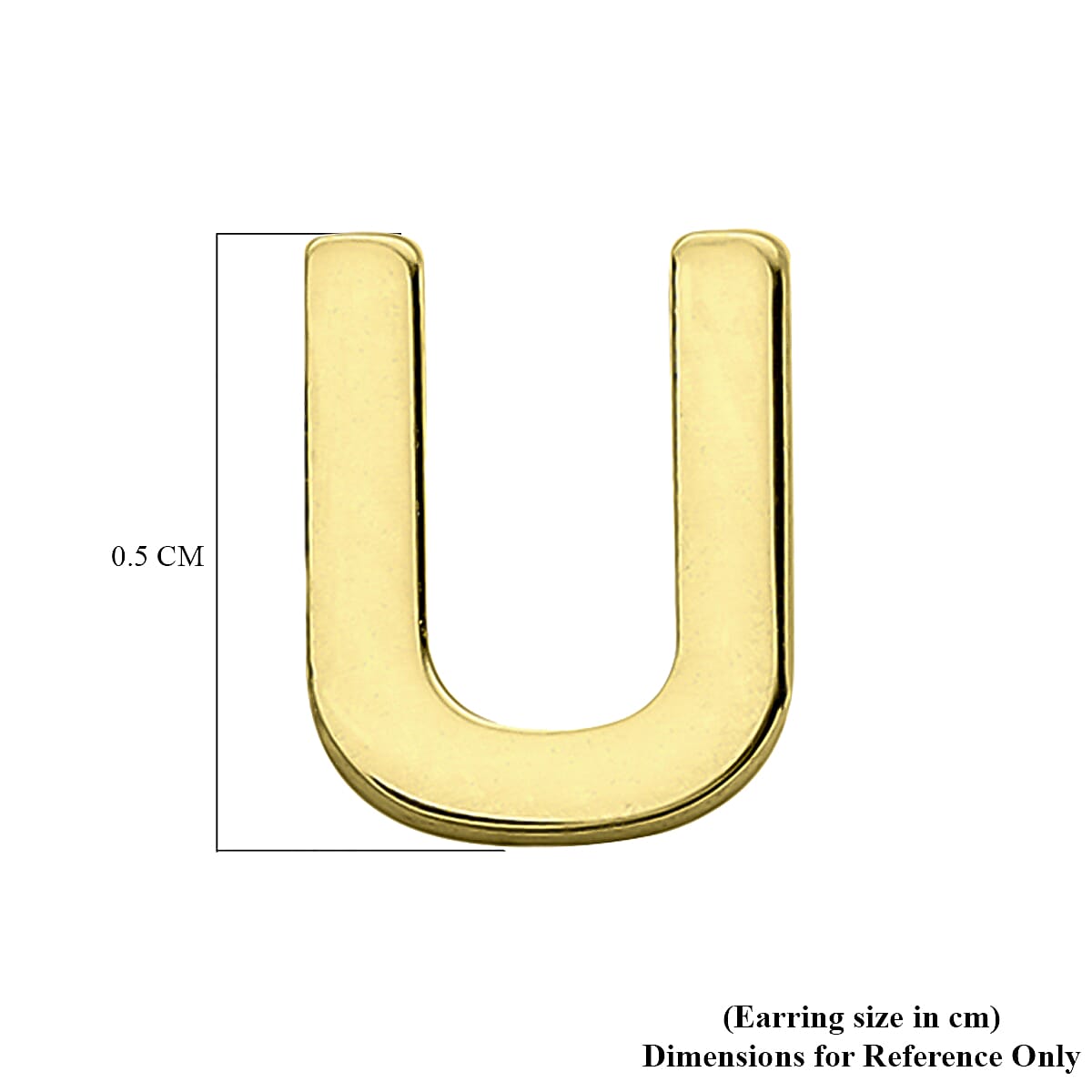 9K Yellow Gold 4mm X 5mm 'U' Initial Stud Earrings