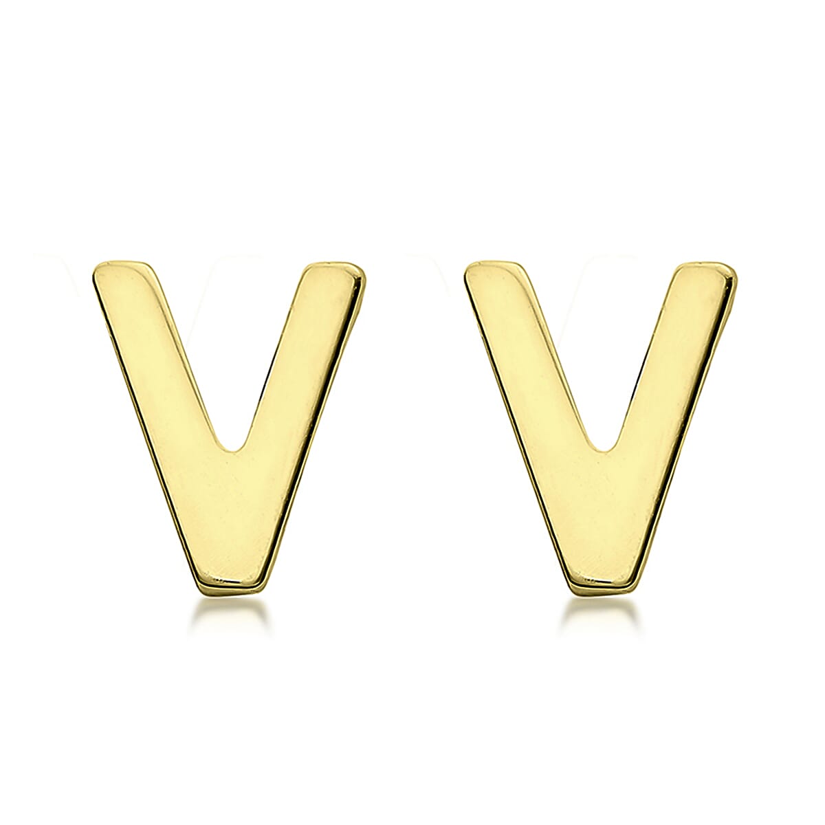9K Yellow Gold 4mm X 5mm 'V' Initial Stud Earrings
