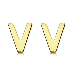 9K Yellow Gold 4mm X 5mm 'V' Initial Stud Earrings