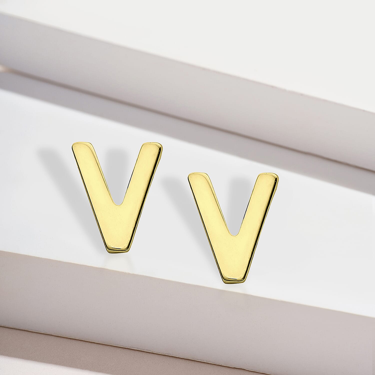 9K Yellow Gold 4mm X 5mm 'V' Initial Stud Earrings
