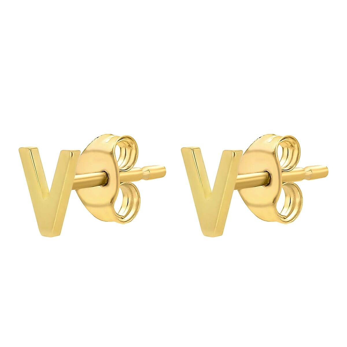 9K Yellow Gold 4mm X 5mm 'V' Initial Stud Earrings