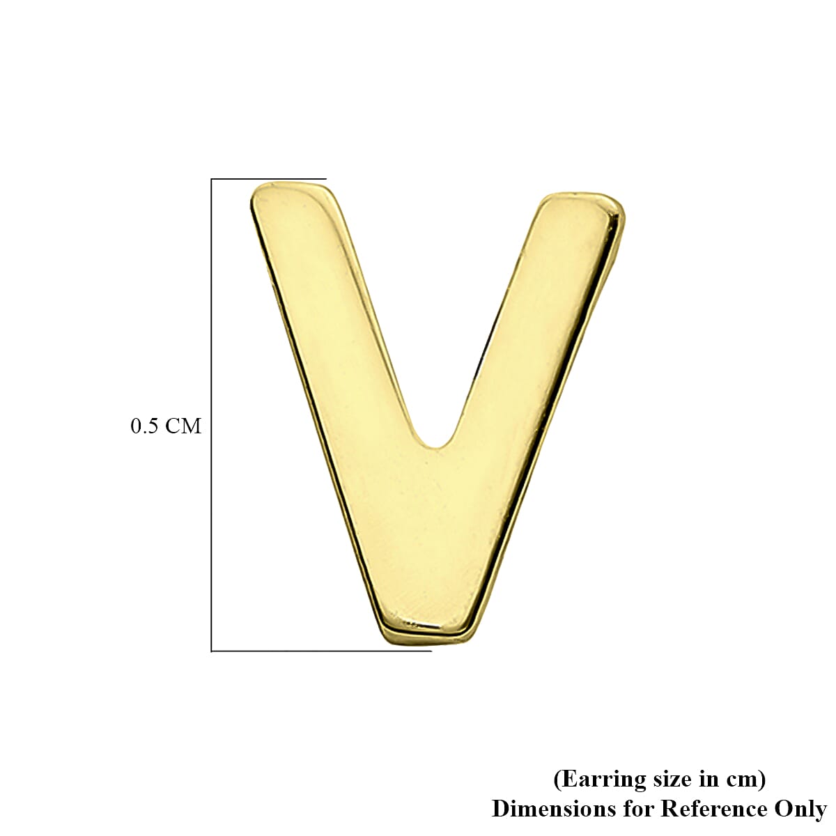 9K Yellow Gold 4mm X 5mm 'V' Initial Stud Earrings