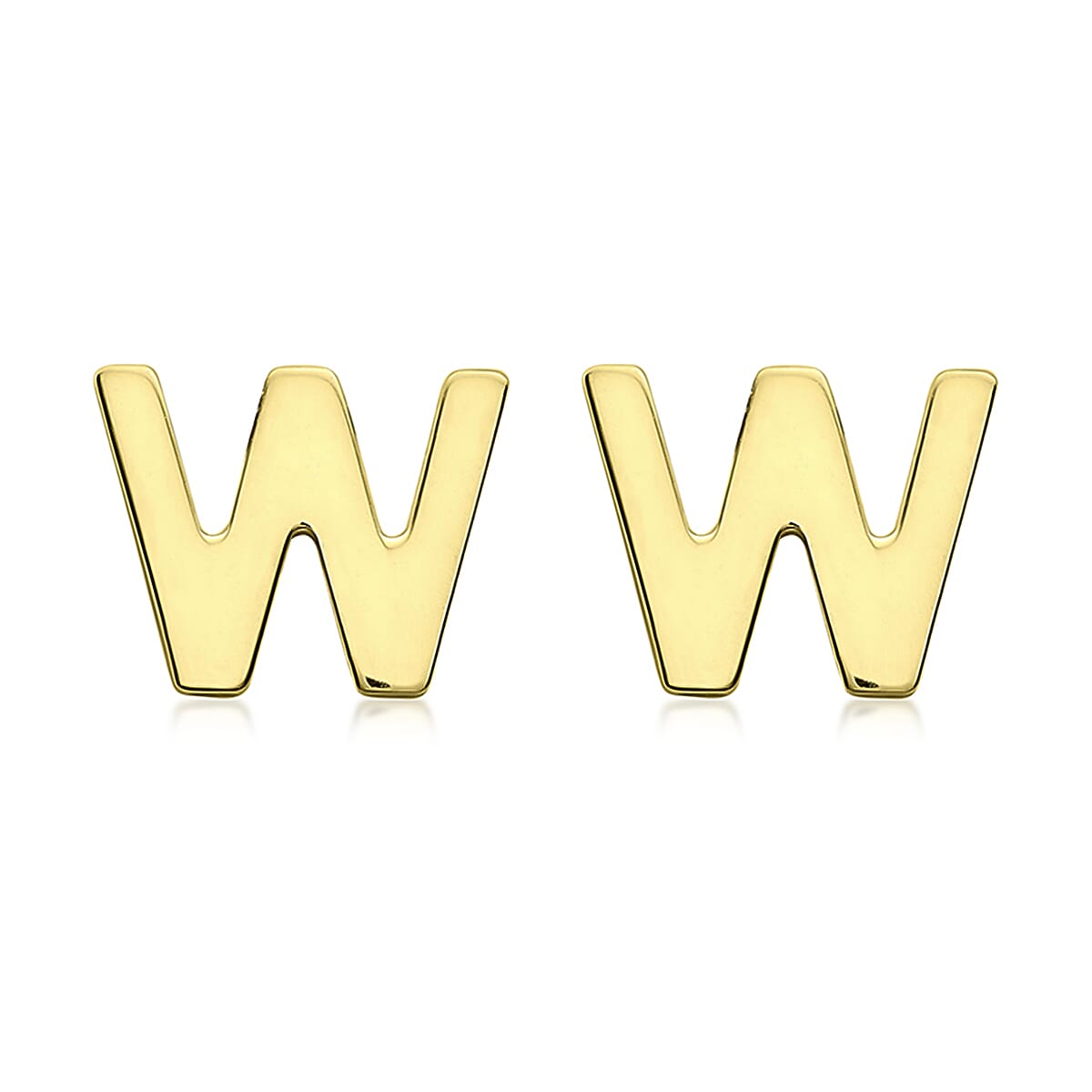 9K Yellow Gold 6mm X 5mm 'W' Initial Stud Earrings