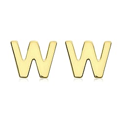 9K Yellow Gold 6mm X 5mm 'W' Initial Stud Earrings