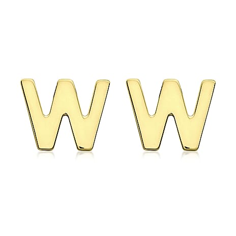 9K Yellow Gold 6mm X 5mm 'W' Initial Stud Earrings