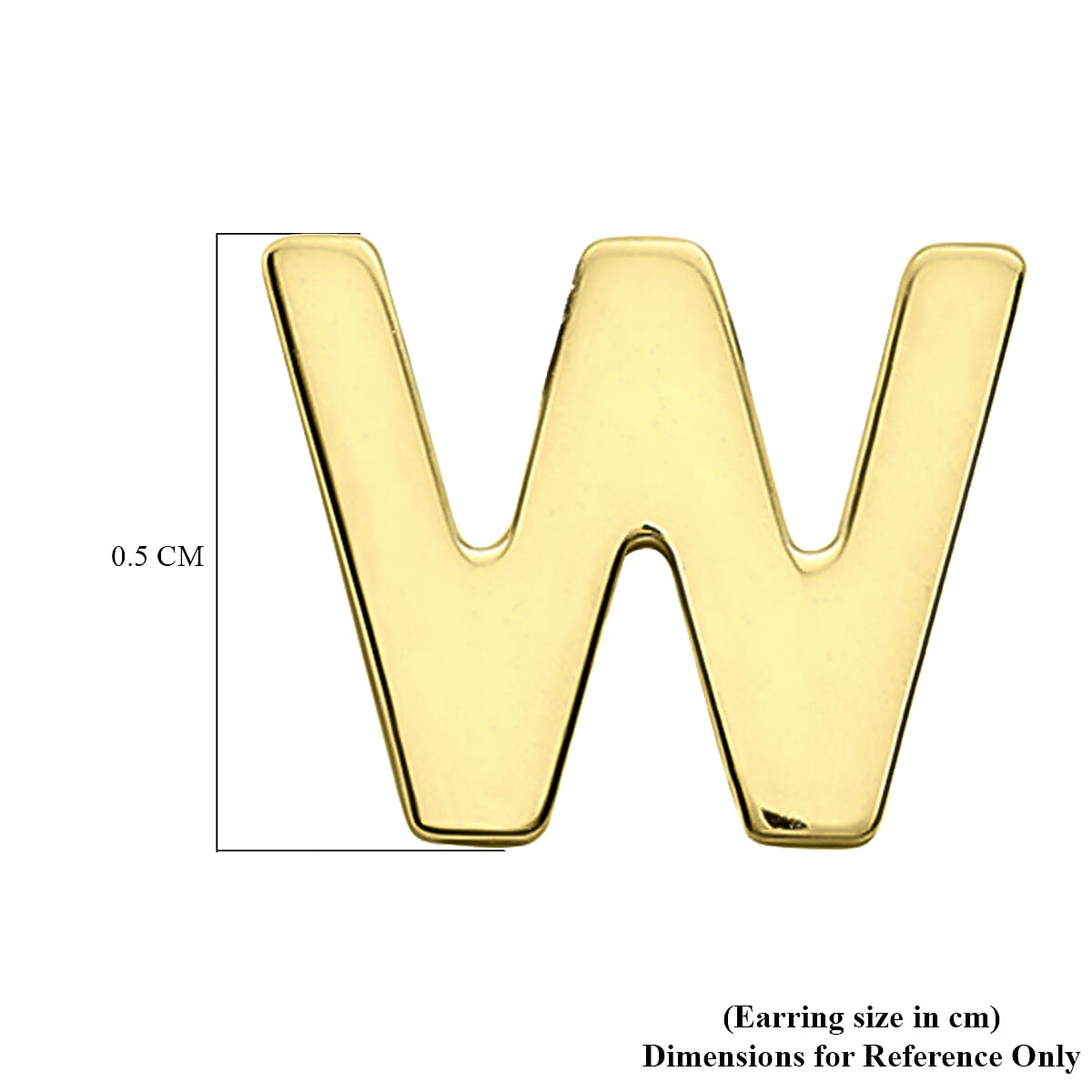 9K Yellow Gold 6mm X 5mm 'W' Initial Stud Earrings