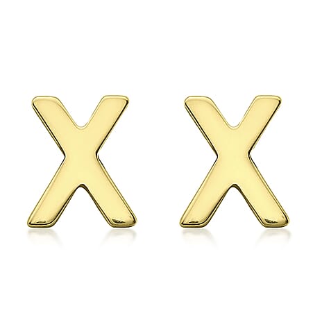 9K Yellow Gold 4mm X 5mm 'X' Initial Stud Earrings