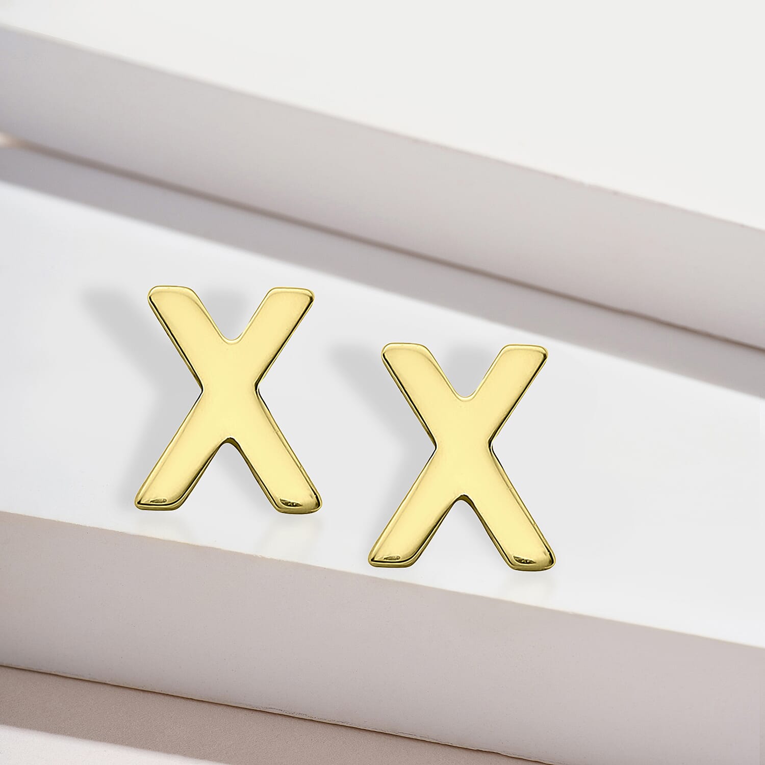 9K Yellow Gold 4mm X 5mm 'X' Initial Stud Earrings