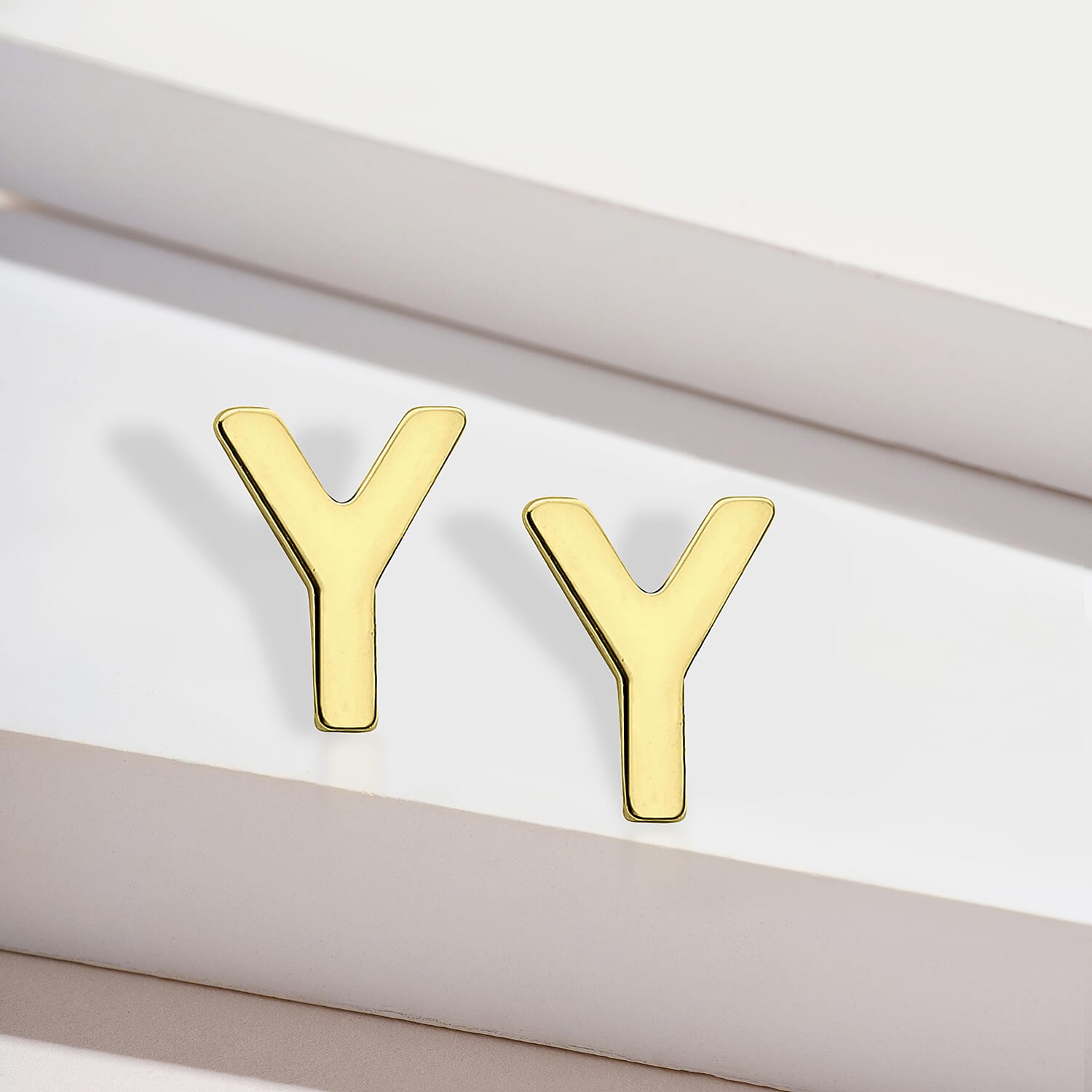 9K Yellow Gold 4mm X 5mm 'Y' Initial Stud Earrings