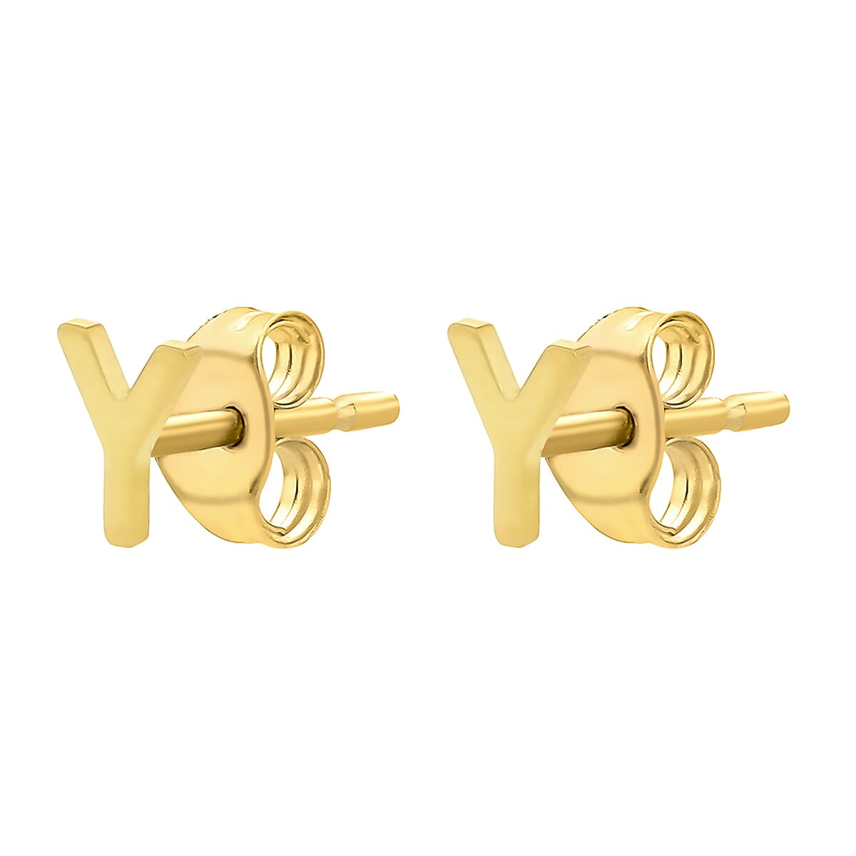 9K Yellow Gold 4mm X 5mm 'Y' Initial Stud Earrings