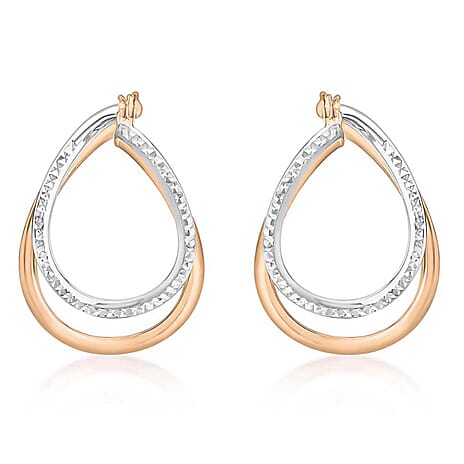 9K Two Colour Gold 20.5mm X 29.5mm Diamond Cut Front Facing Double Oval Hoop Earrings
