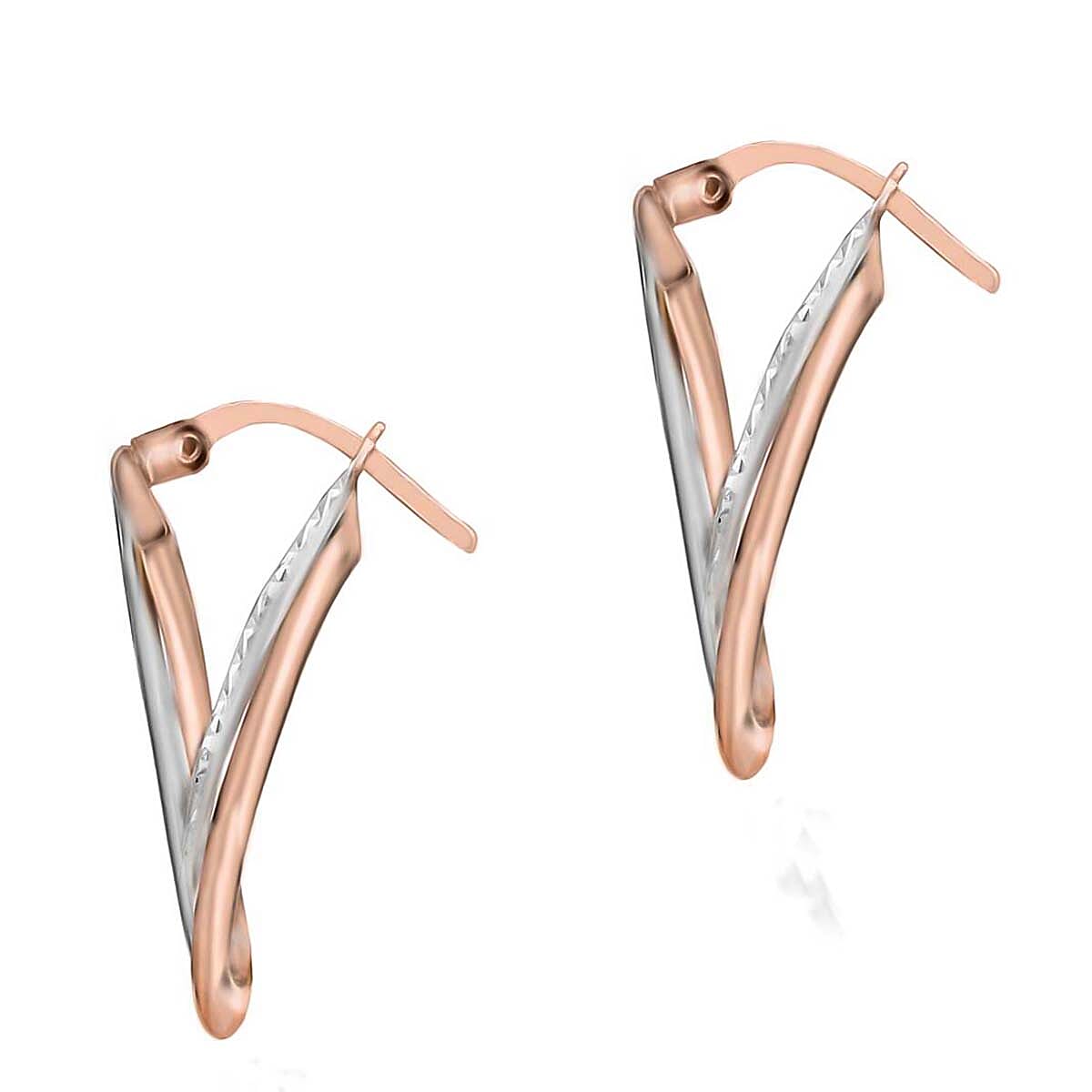 9K Two Colour Gold 20.5mm X 29.5mm Diamond Cut Front Facing Double Oval Hoop Earrings