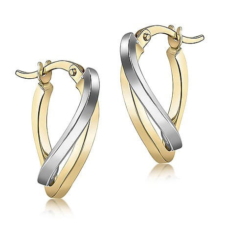 9K Two Colour Gold 14.5mm X 19mm Wave Creole Earrings