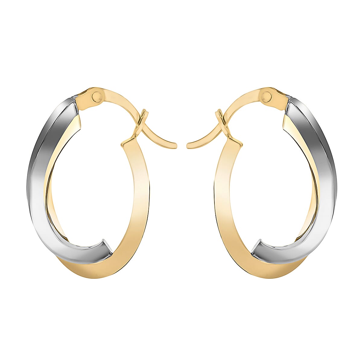 9K Two Colour Gold 14.5mm X 19mm Wave Creole Earrings