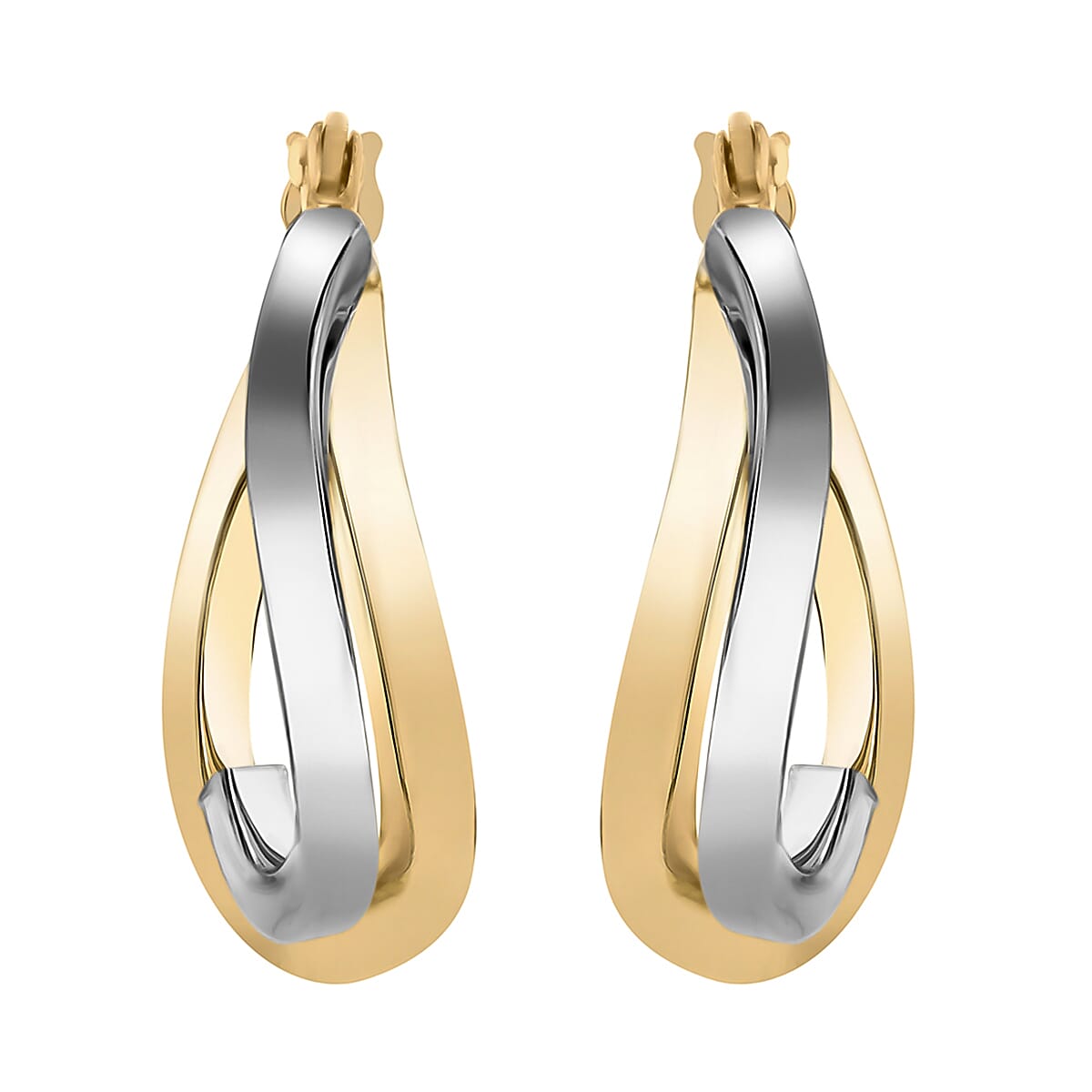 9K Two Colour Gold 14.5mm X 19mm Wave Creole Earrings