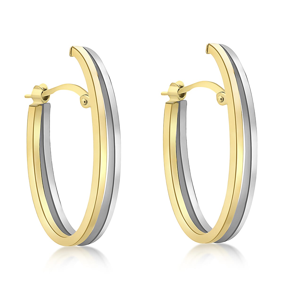 9K Two Colour Gold 15mm X 28mm Double Oval Huggy Earrings