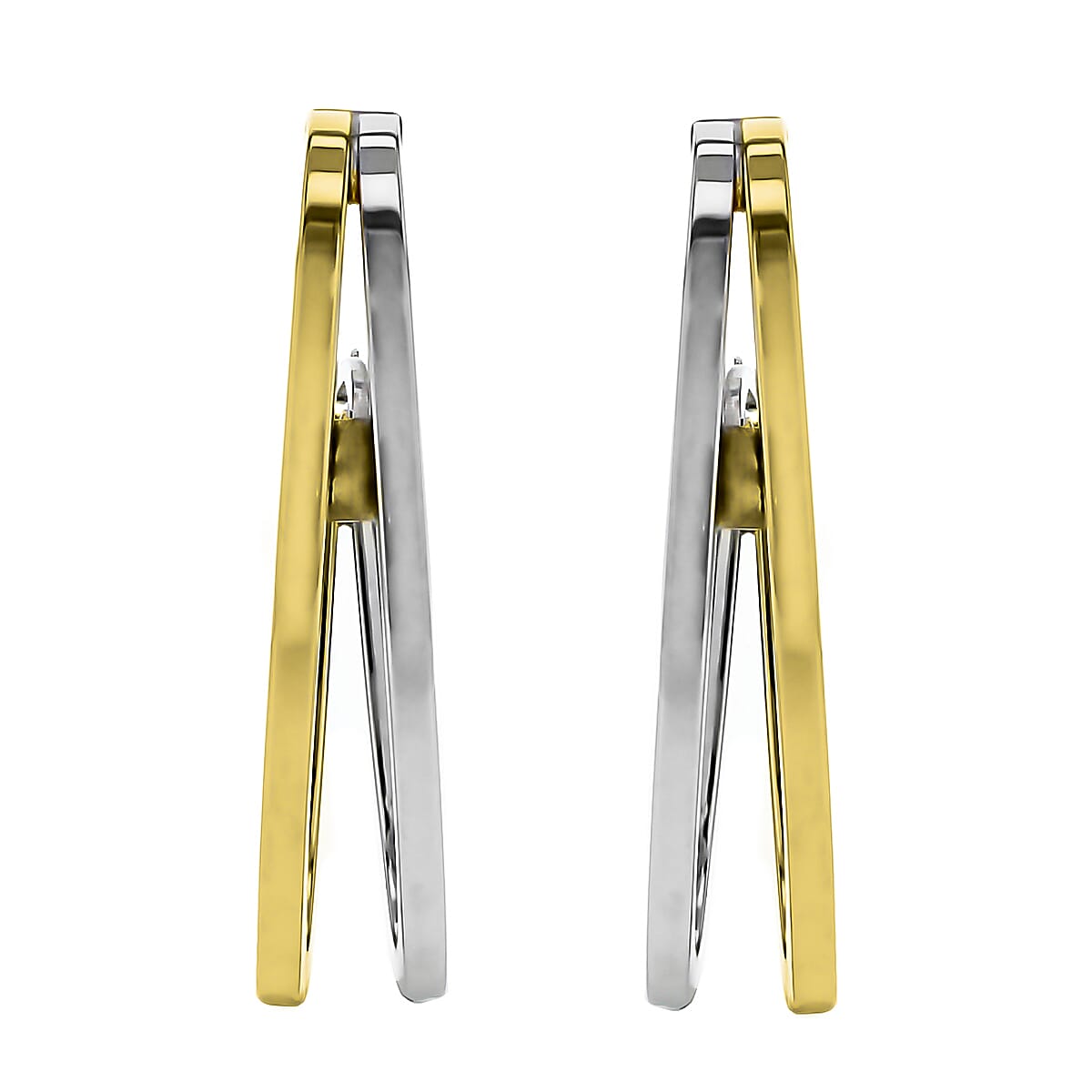 9K Two Colour Gold 15mm X 28mm Double Oval Huggy Earrings