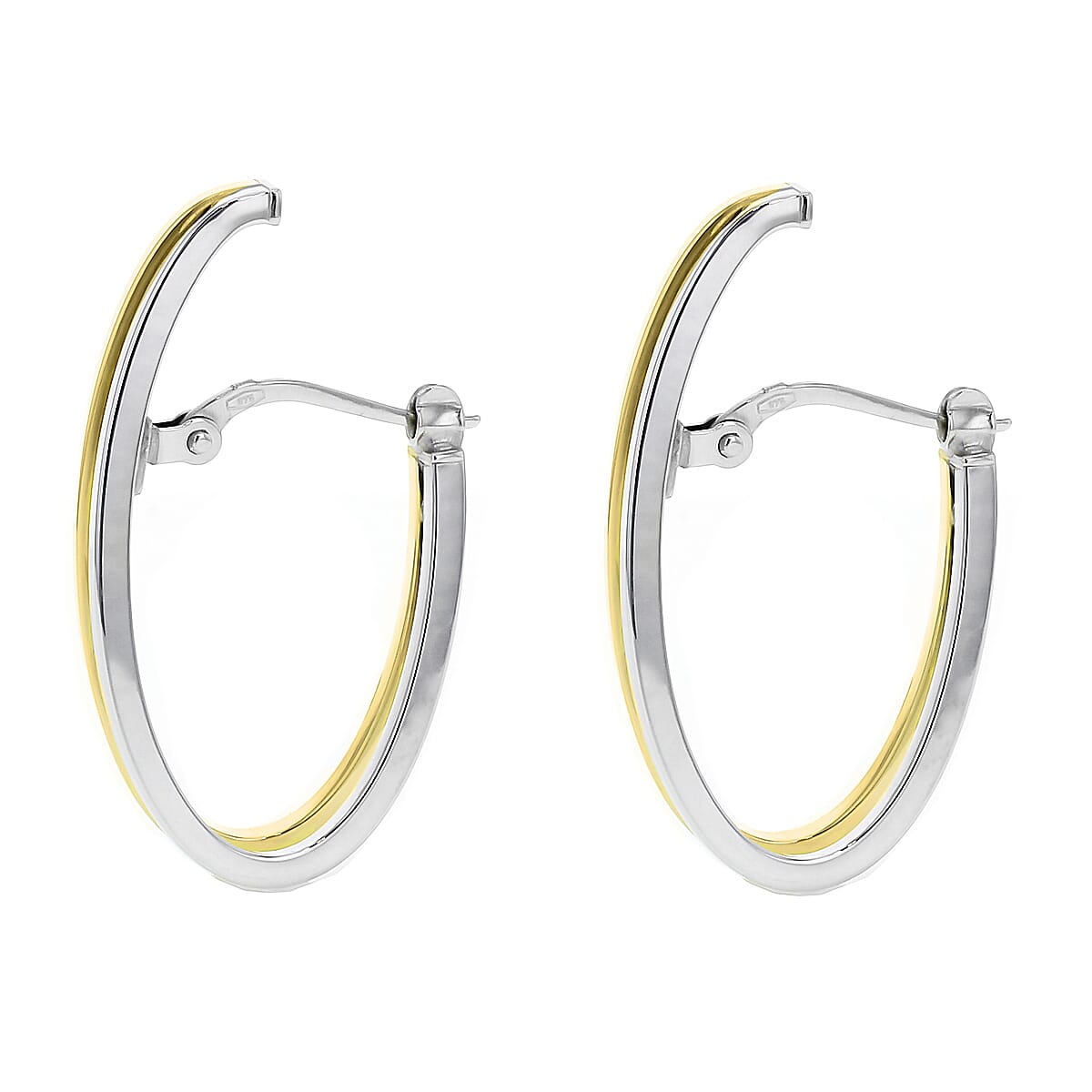 9K Two Colour Gold 15mm X 28mm Double Oval Huggy Earrings