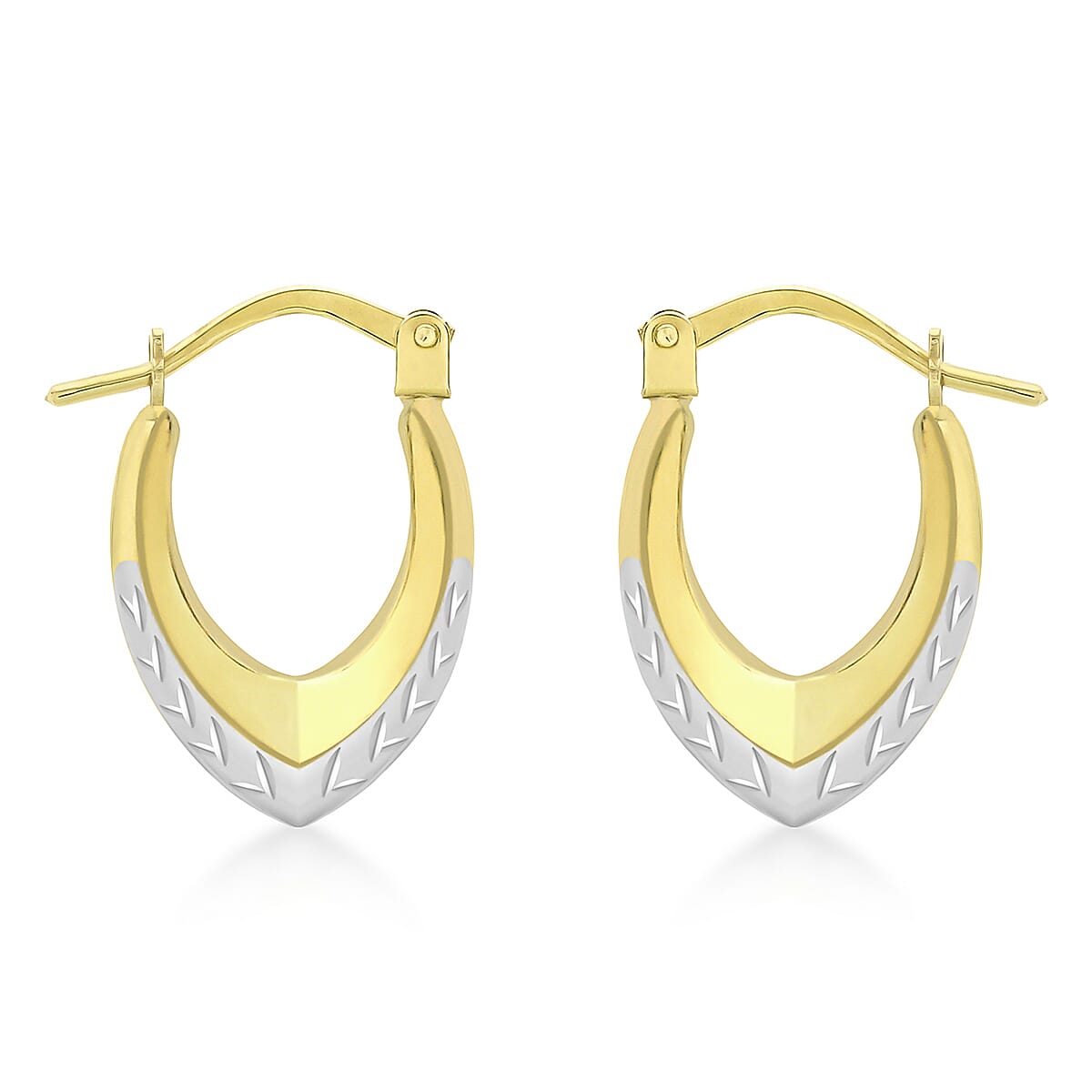 9K Two Colour Gold 11mm X 16mm Diamond Cut Creole Earrings