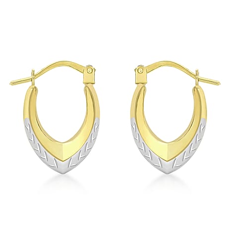 9K Two Colour Gold 11mm X 16mm Diamond Cut Creole Earrings