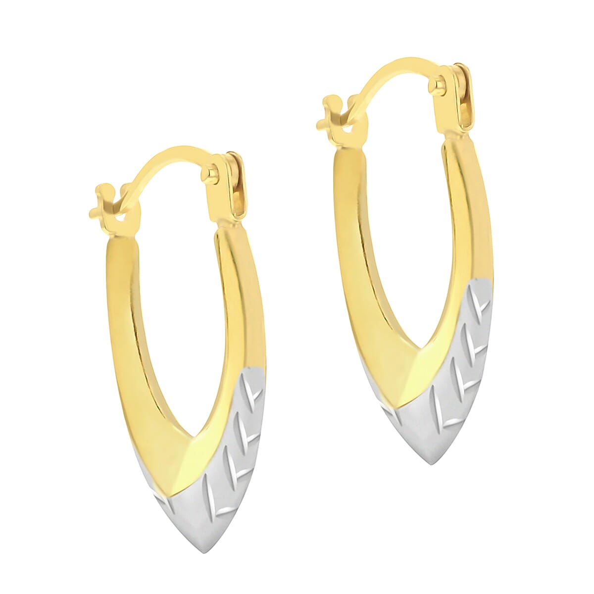 9K Two Colour Gold 11mm X 16mm Diamond Cut Creole Earrings