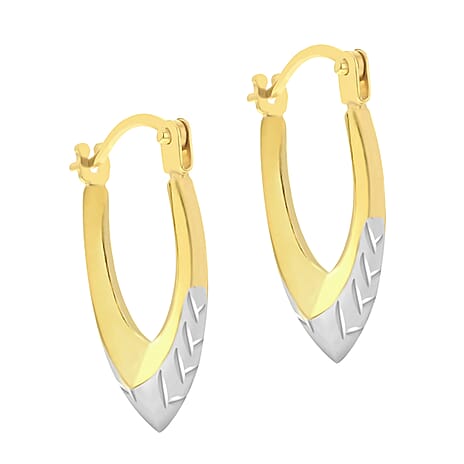9K Two Colour Gold 11mm X 16mm Diamond Cut Creole Earrings