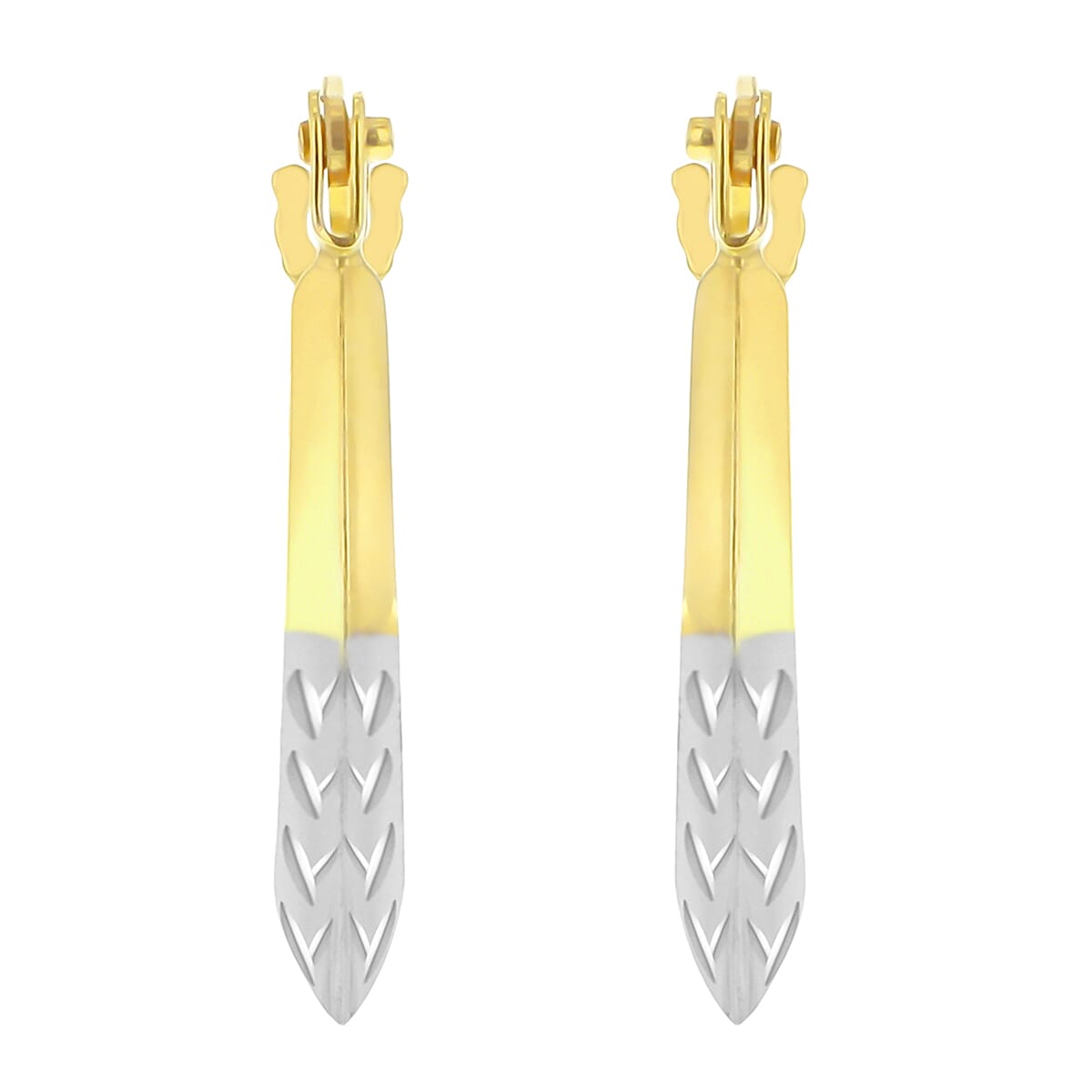 9K Two Colour Gold 11mm X 16mm Diamond Cut Creole Earrings