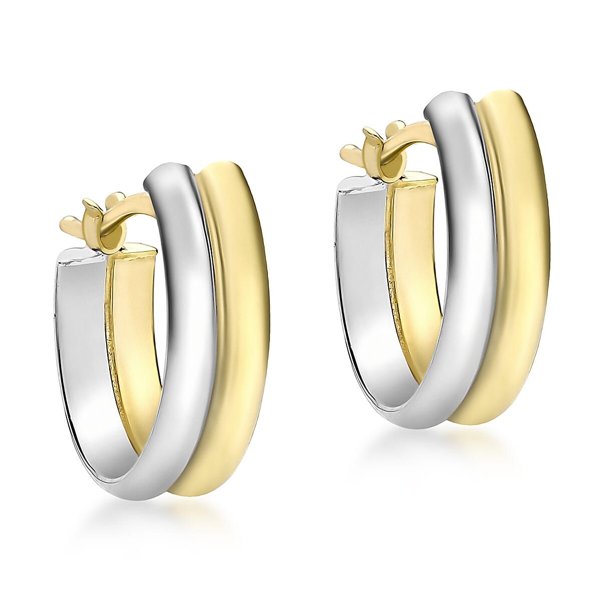 9K Two Colour Gold 13mm X 18mm Huggy Creole Earrings