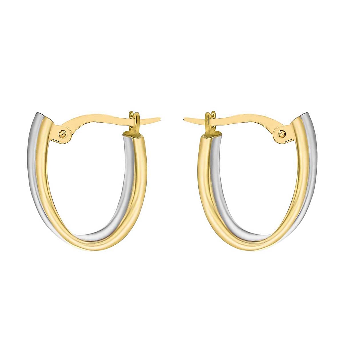 9K Two Colour Gold 13mm X 18mm Huggy Creole Earrings