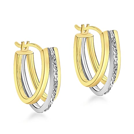 9K Two Colour Gold 14mm X 18mm Diamond Cut Triple Huggy Earrings
