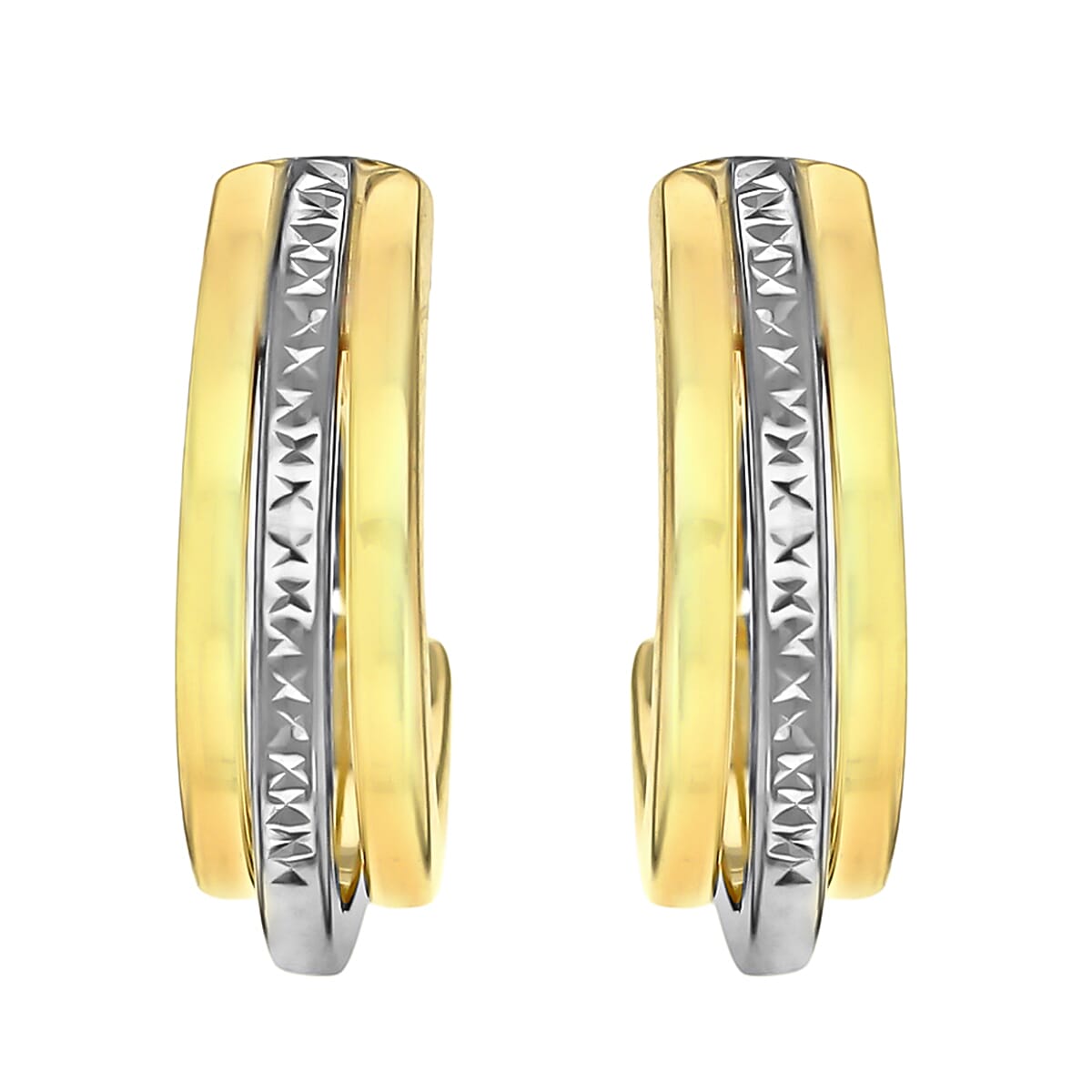 9K Two Colour Gold 14mm X 18mm Diamond Cut Triple Huggy Earrings