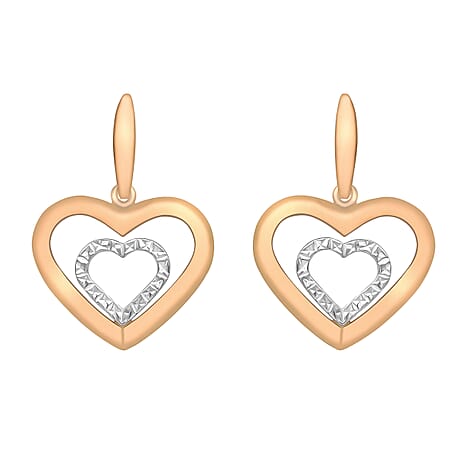 9K Two Colour Gold 19mm X 26mm Diamond Cut Double Heart Drop Earrings