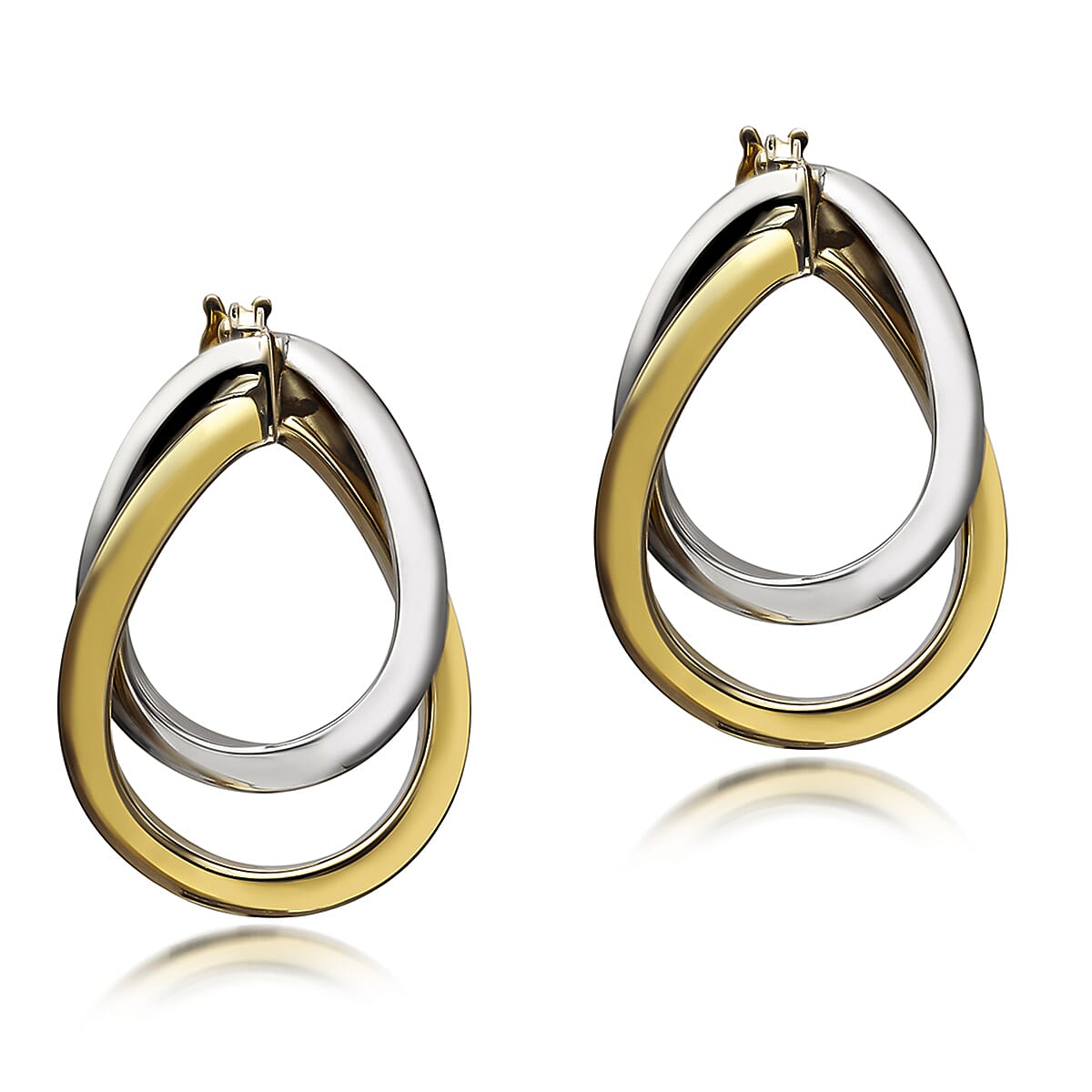 9K Two Colour Gold 15mm X 21mm Twist Peardrop Hoop Creole Earrings