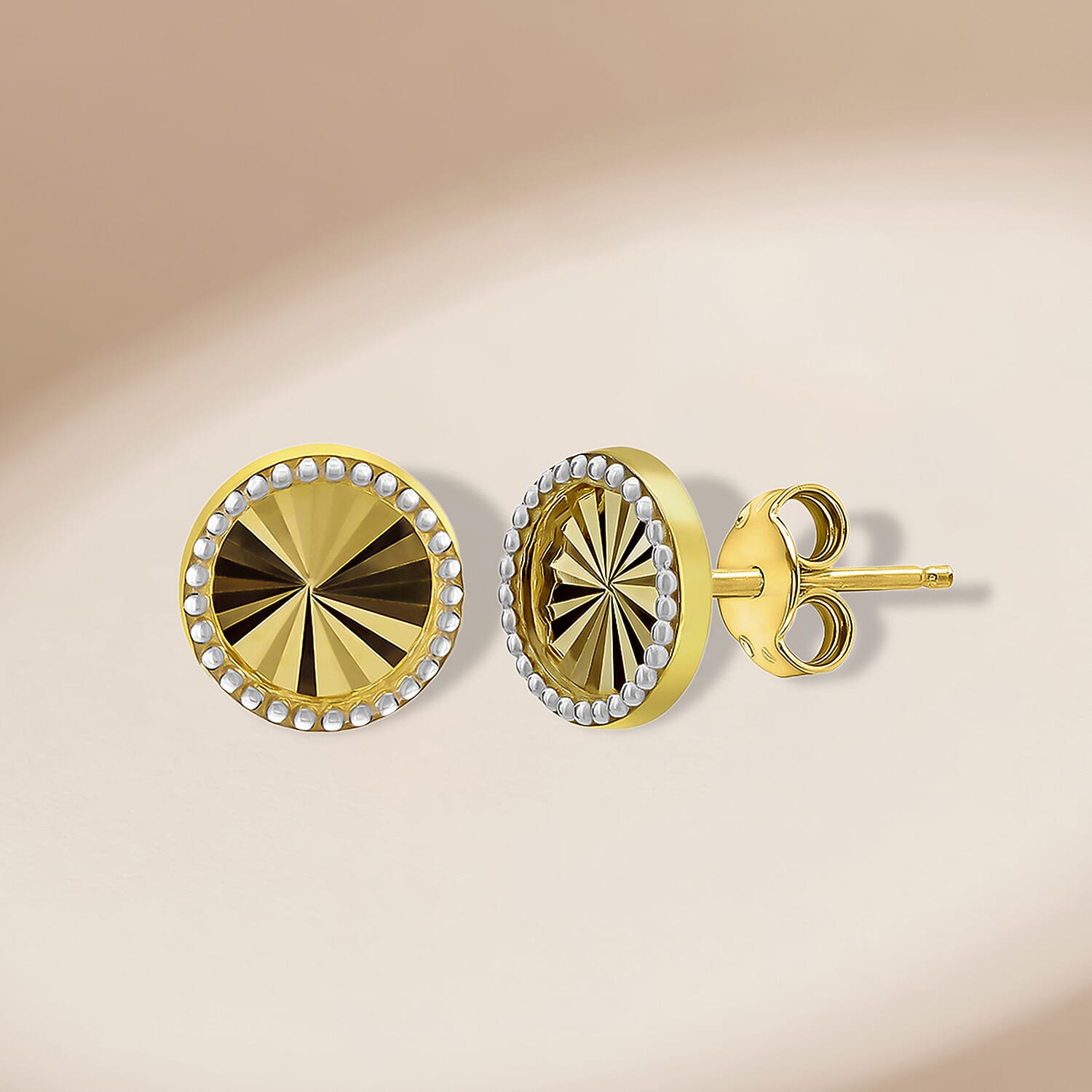 9K Two Colour 6mm Sunray Stud Earrings