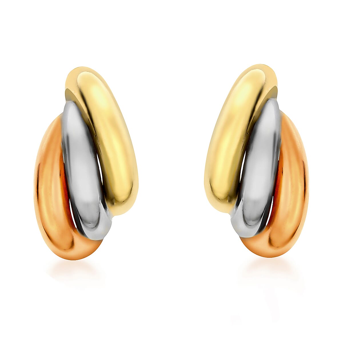 9K Three Colour Gold 9mm X 15mm Russian Style Stud Earrings