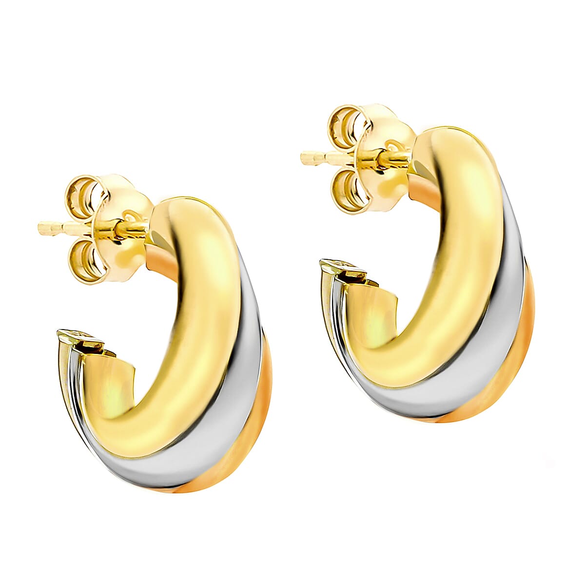 9K Three Colour Gold 9mm X 15mm Russian Style Stud Earrings