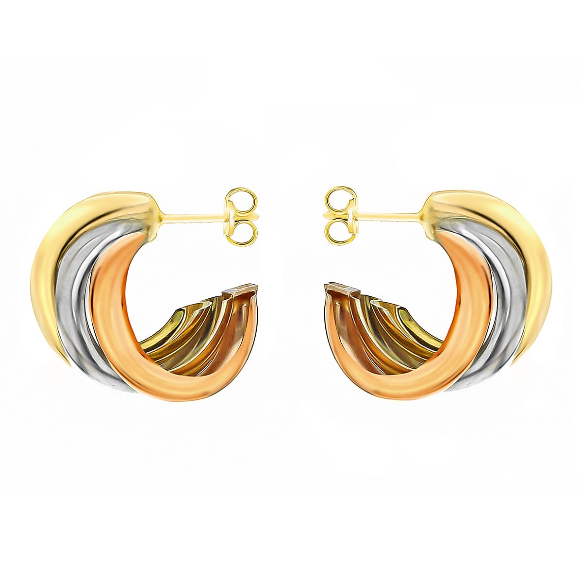 9K Three Colour Gold 9mm X 15mm Russian Style Stud Earrings