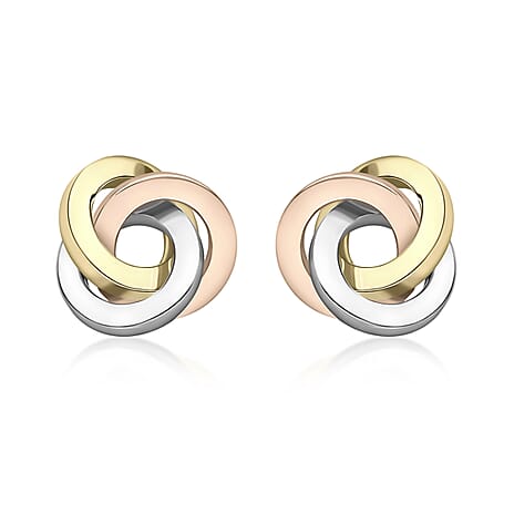 9K Three Colour Gold 9.5mm X 10mm Square Tube Knot Stud Earrings