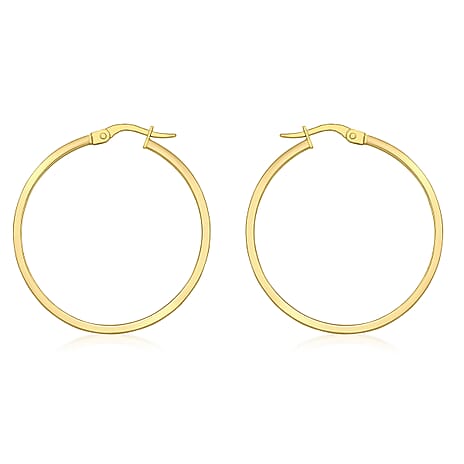 18K Yellow Gold 3mm Rectangular Tube 30mm Hoop Creole Earrings