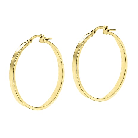 18K Yellow Gold 3mm Rectangular Tube 30mm Hoop Creole Earrings