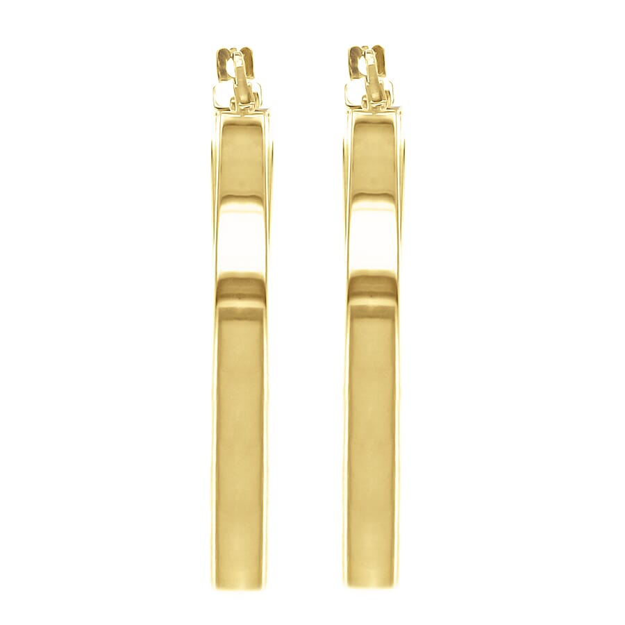 18K Yellow Gold 3mm Rectangular Tube 30mm Hoop Creole Earrings