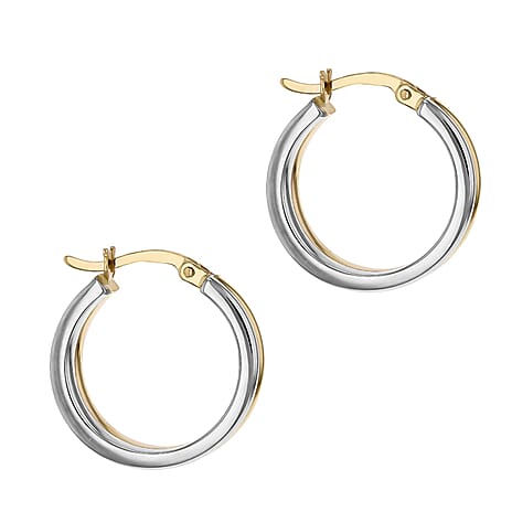9K Two Colour Gold Double Line Band 4mm X 19.5mm Hoop Earrrings