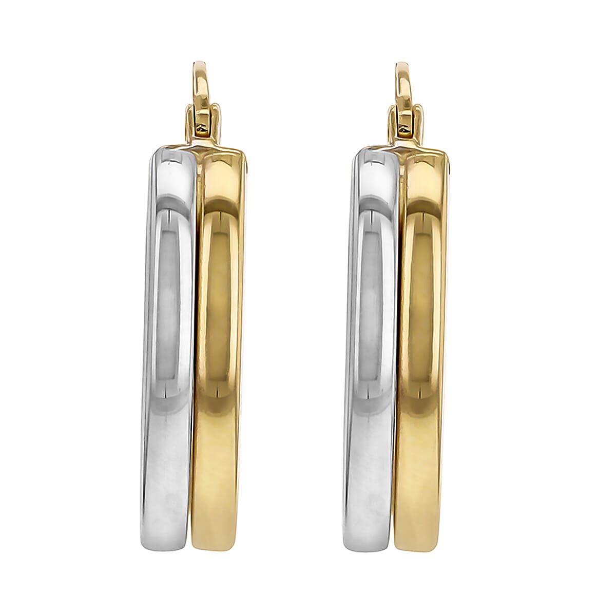 9K Two Colour Gold Double Line Band 4mm X 19.5mm Hoop Earrrings