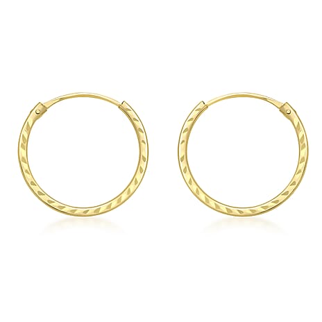 18K Yellow Gold 15mm Diamond Cut Hoop Earrings