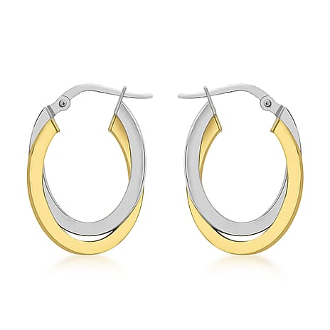 18K Two Colour Gold 16mm X 24mm Oval Crossover Creole Earrings