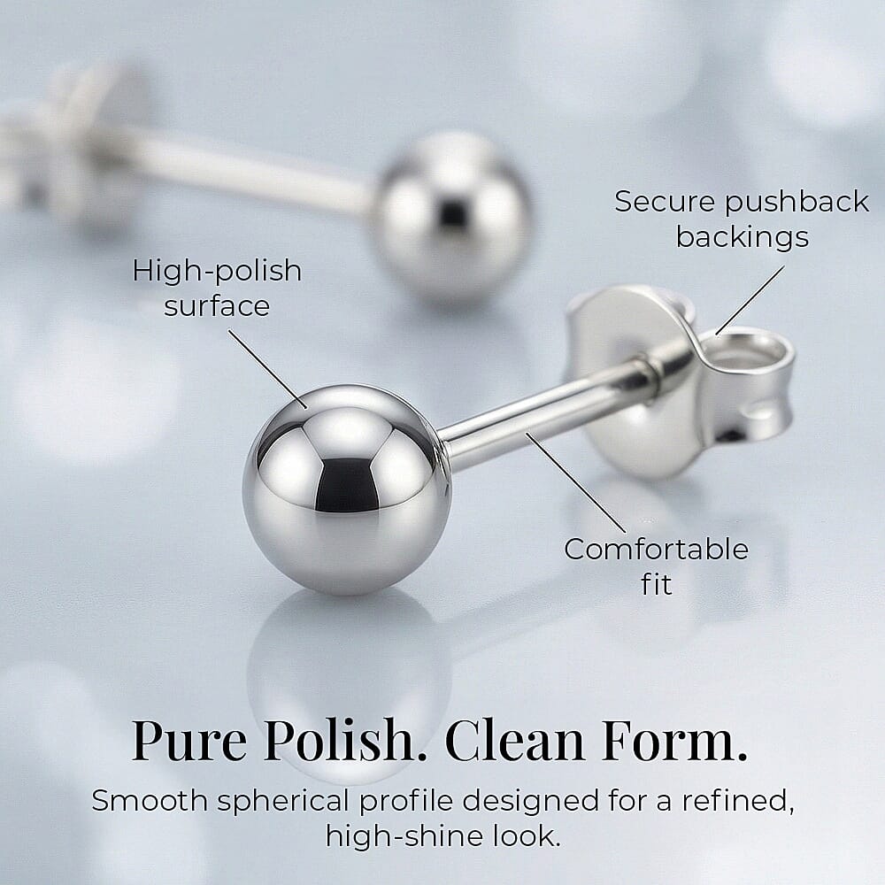 18K White Gold 3mm Polished Ball Stud Earrings