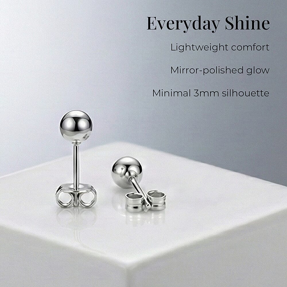18K White Gold 3mm Polished Ball Stud Earrings