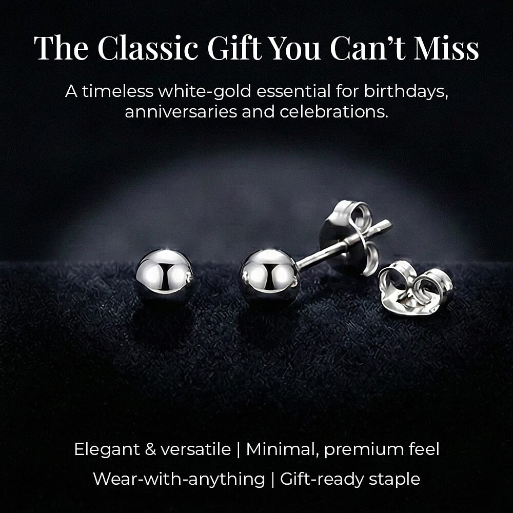 18K White Gold 3mm Polished Ball Stud Earrings